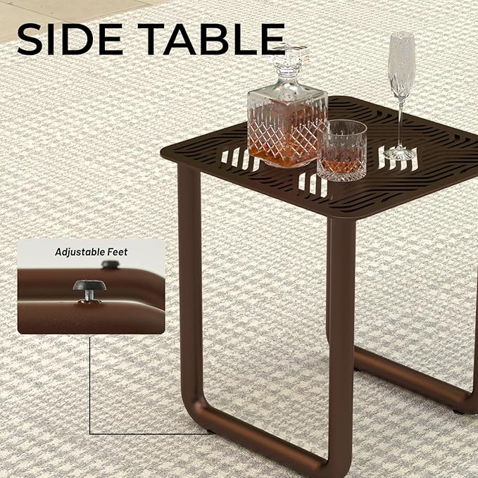 Outdoor Aluminum Patio Furniture Set, 5-Seats Patio Conversation Sofa Set with Oversized Fire Pit Table w/Glass Wind Guard, All Weather for Balcony, Garden-Brown