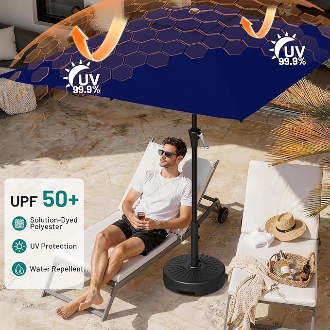 AreShark 8' x 10' Rectangle Patio Umbrellas for Outdoor, Outdoor Table Umbrella, Large Outdoor Patio Umbrellas with 8 Sturdy Ribs for Pool, Garden, Market (Navy)