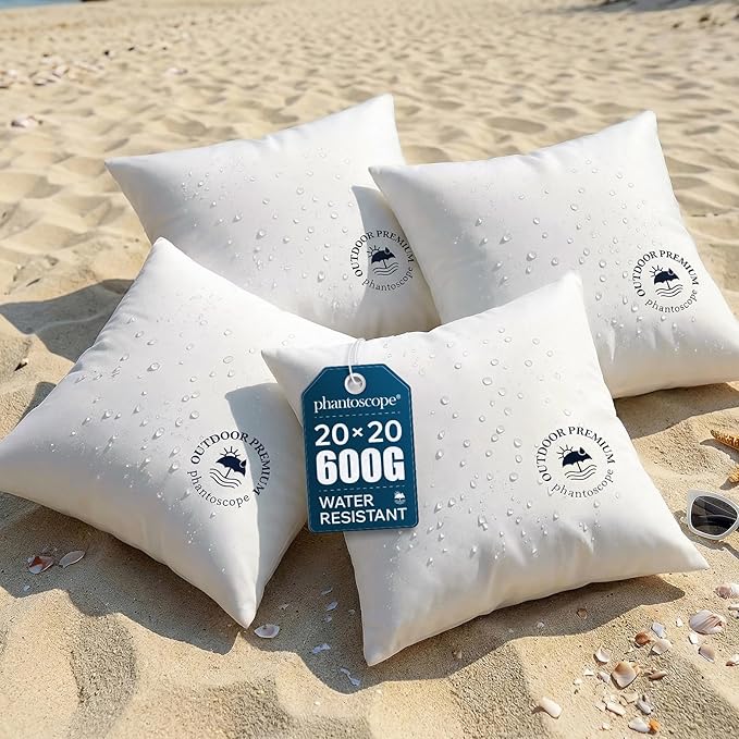 Phantoscope 20x20 Outdoor Pillow Inserts - Pack of 4 Outdoor Pillows Waterproof Down Alternative Throw Pillows, Couch Sham Cushion Stuffer for Patio and Porch Furniture