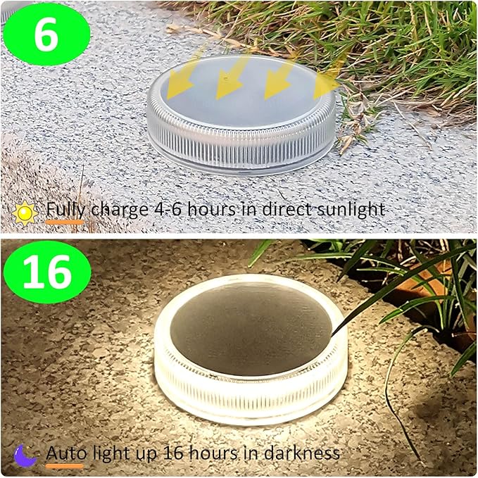 Lacasa Solar Deck Lights Outdoor Waterproof LED Solar Step Lights Driveway Lights, White 4000K, for Garden Yard Patio Pathway, Round, 4 Pack
