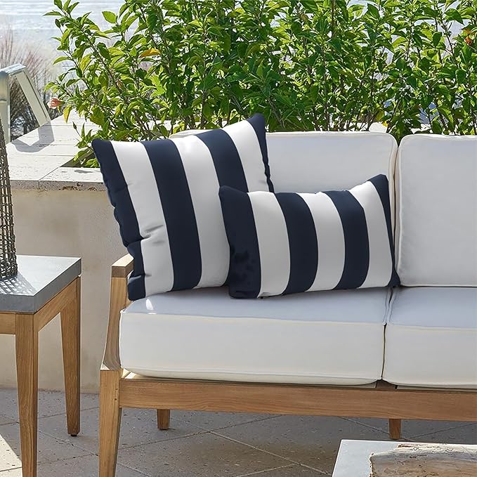 Outdoor Pillow Covers for Patio Furniture 20x20 Inch, Decorative Patio Throw Pillow Covers Set of 2, Modern Square Cushion Cases for Porch Garden Home Office, Cabana Navy