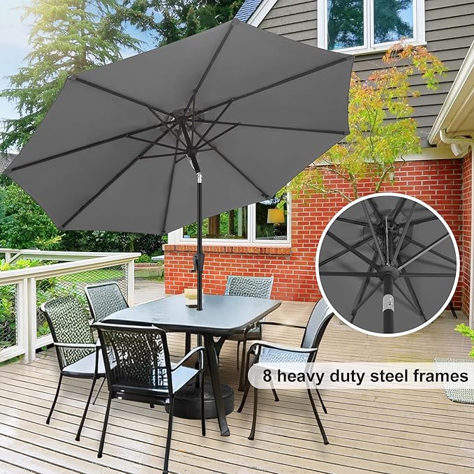 FLAME&SHADE 11 ft Patio Umbrella - Table Umbrella Outdoor with Push Button Tilt and Crank, UV Protection, 8 Sturdy Ribs, Market Umbrella for Garden, Deck, Backyard, Lawn, Pool and Beach(Anthracite)