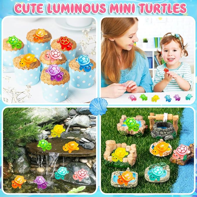 80Pcs Luminous Mini Resin Turtles Cute Tiny Turtle to Hide for Garden Micro | Glow in The Dark Turtle Animals Figurines, Landscaping Home Decor Party Presents(10 Colors)