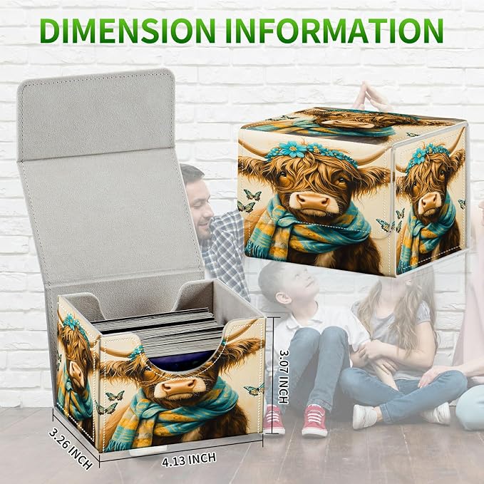 Card Deck Box for MTG, Cards Storage Box Fits 120+ Sleeved, Leather Small Size Strong Magnetic Closing Card Case for Board Games Magic TCG CCG Baseball Collection, Blue Towel Cow