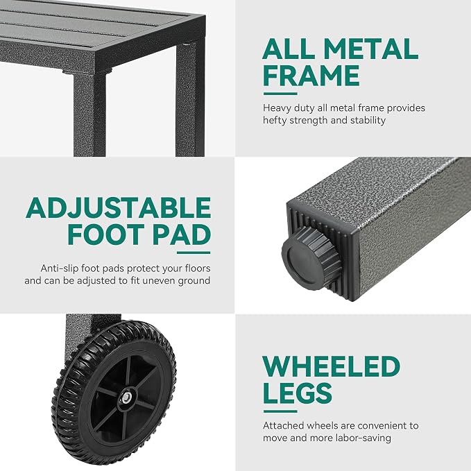 YITAHOME Metal Outdoor Patio Bar Table, 55" Tall Bar Height Table with Wheels, Narrow Rectangle Console Table for Balcony Garden Poolside, Silver Bottom Texture