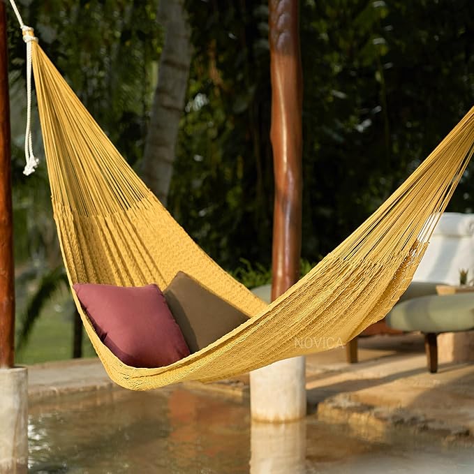Novica Handmade Uxmal Ocher Cotton Rope Hammock (Single)