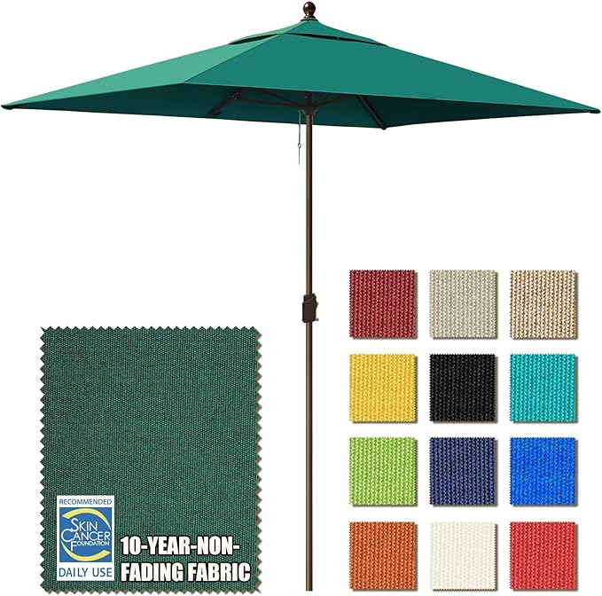 EliteShade USA 10-Year-Non-Fading 6.5x10Ft Rectangular Market Patio Umbrella, UPF 50+ UV Protection Performance Sun Umbrella, Heavy Duty Commercial Grade Outdoor Table Umbrella with Crank, Windproof Vented Top for Garden, Pool, Deck and Outdoor Playset...