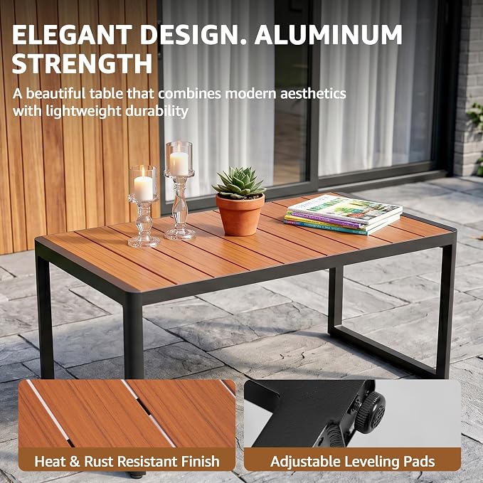 NATURAL EXPRESSIONS Aluminum 3-Piece Patio Bistro Set, Outdoor Furniture Set with 2 Armchairs and 1 Table, Fauxwood Armrest, 6" Olefin Cushion, Rattan Side-armrest for Porch, Yard, Balcony, Deck