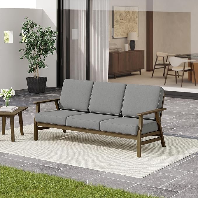 3 Pieces Patio Furniture Sets, Teak Wood Outdoor Sectional Furniture with Coffee Table, 5 Seats Patio Sofa Couch Conversation Set for Backyard Deck - Gray
