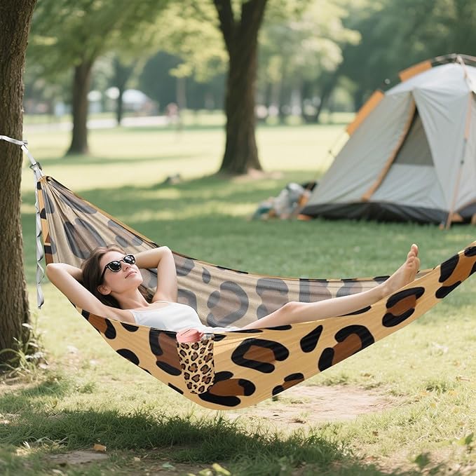 Leopard Print Outdoor Hammocks with Tree Straps Fabric Hammock for Camping & Hiking Essential