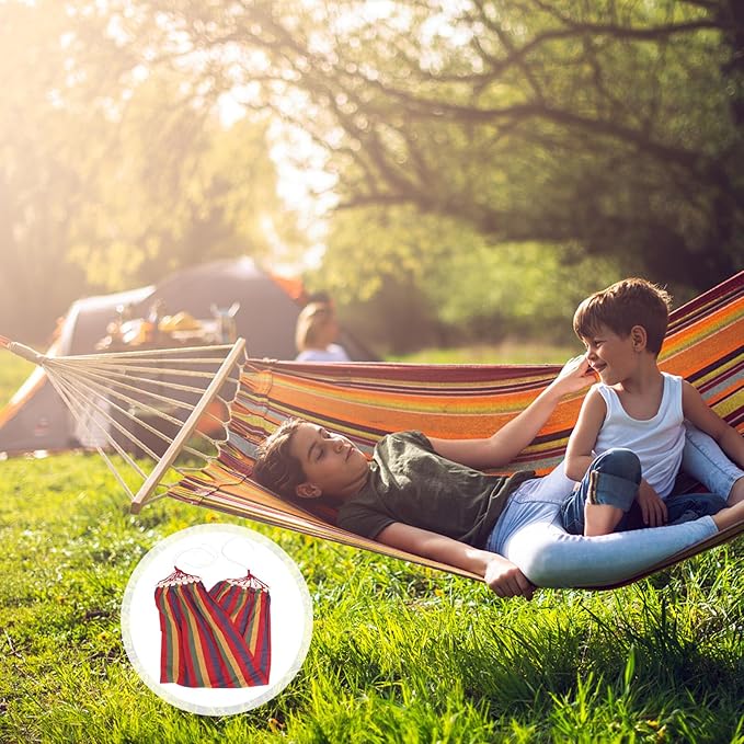 Single Person Canvas Hammock Rainbow Striped Traveling Swing Outdoor Leisure Patio Garden Anti-tip Cotton Fabric for Adults