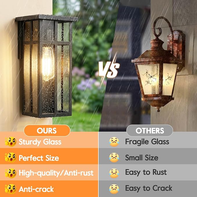 Outdoor Wall Light Fixtures, Modern Black Porch Wall Lanterns | Waterproof Construction & Durable Metal, Rust-Resistant, Quick & Easy Installation, Clear Glass Shades & Standard E26 Socket