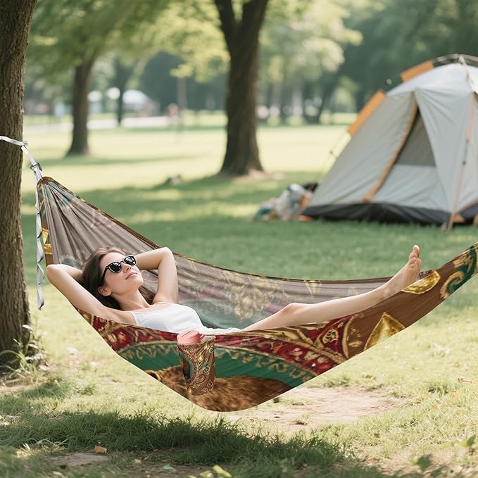 Bear with Ornate Camping Hammocks Hanging Rope Swing Hammock for Outside Beach Patio Garden