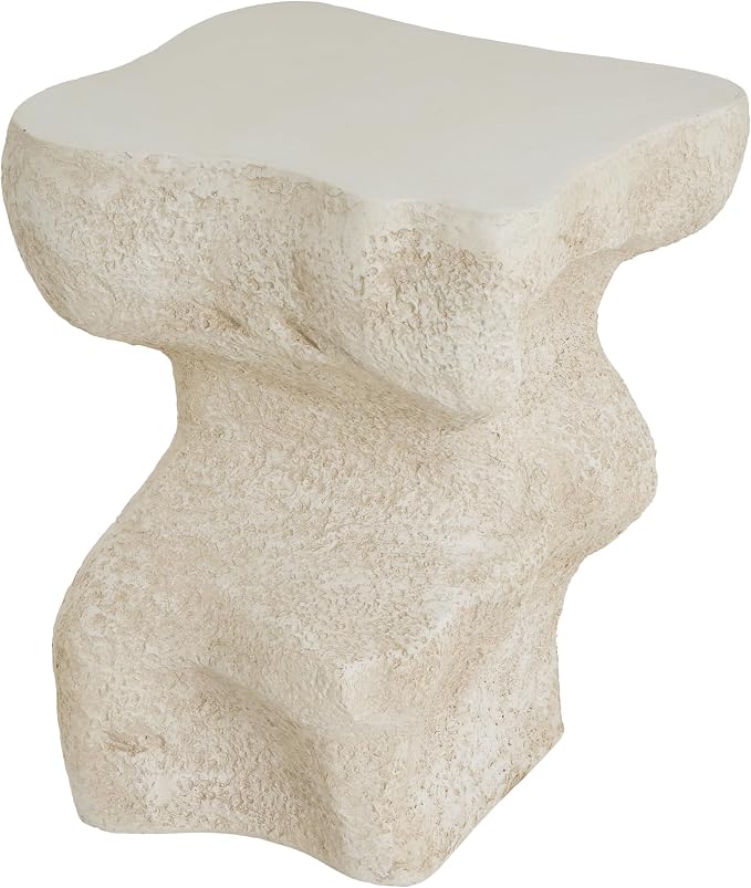 Christopher Knight Home Naomi MGO Outdoor Side Table with Abstract Wavy Design, Square Accent Table with Stone-Like Texture, Weather Resistant Small End Table for Indoor/Outdoor Usage, Beige
