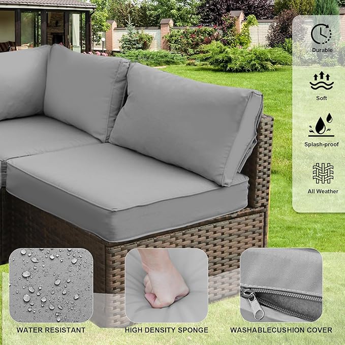 Patio Furniture Set,7 Piece Patio Furniture Set with Fire Pit Table,PE Wicker Rattan Sectional Sofa Patio Conversation Set with Thickened Cushions, Grey
