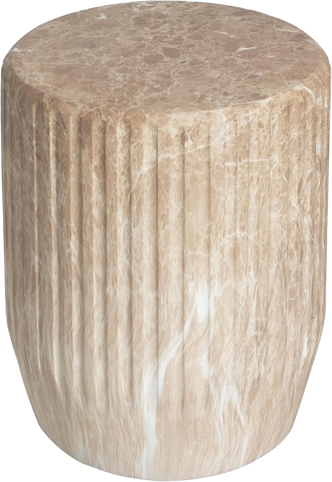 Christopher Knight Home Jayme Outdoor Cylinder Side Table, Lightweight Concrete End Table, Gear-Shaped Accent Garden Stool, Decorative Small Coffee Desk for Balcony Garden Living Room, 18.25" H Gold
