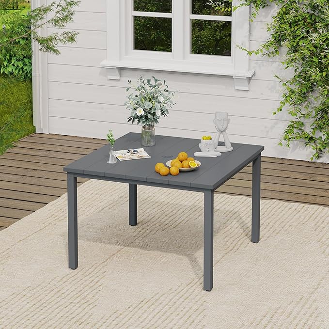 VICLLAX 5 Pieces Patio Dining Set, Patio Furniture Set of Metal Outdoor Table with Umbrella Hole and 4 Swivel Patio Chairs for Backyard Lawn, Grey & Dark Grey