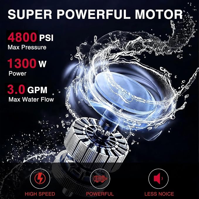 Upgraded Electric Pressure Washer, 1850 PSI Max,3.0 GPM, 5" Wheels, 18M Cord/Hose Length Max, Power Washer for Patio, Car, Driveway, Fence & Home Cleaning