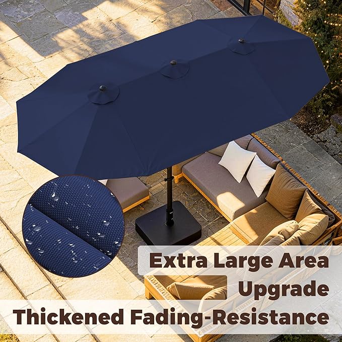 GDPFN 13FT Large Patio Umbrella, Outdoor Deck Standing Umbrella with Crank Handle, Double-Side Rectangular Pool Umbrella for Outside, Market, Patio, Navy Blue
