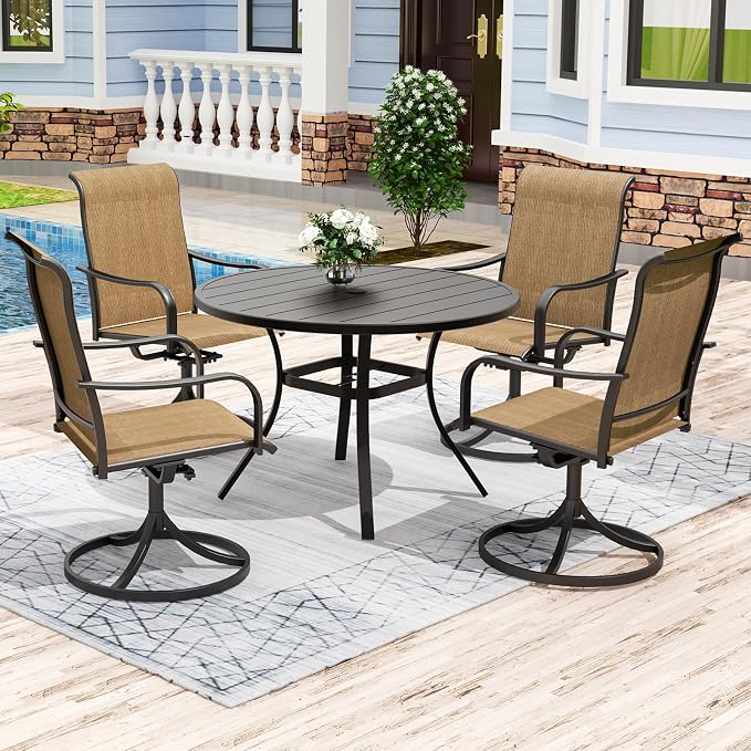 Anmutig 5 Piece Outdoor Patio Dining Set, 4 Swivel Rocking Patio Chairs & 41" Round Dining Table Outdoor Furniture for Backyard Bistro Garden Poolside, Brown
