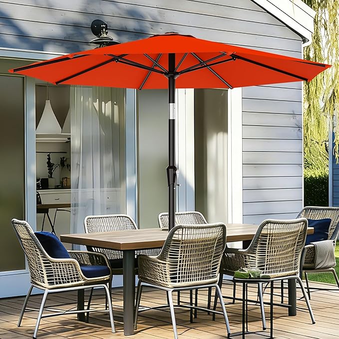 AreShark 9 FT Patio Umbrella for Outdoor, Outdoor Table Umbrella with Push Button Tilt and Crank, Outdoor Patio Umbrellas with 8 Sturdy Ribs for Market, Garden, Pool (Orange)
