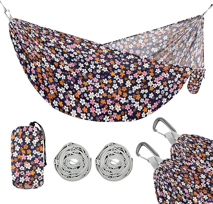 Camping Hammock Outdoor Hammocks for Outside Small Flowers Beach Trees Portable Lightweight with Pockets Tree Straps Indoor
