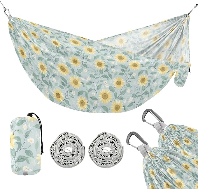 Sunflowers Blue Hammocks with Tree Straps Hanging Hammock for Indoor Outdoor Patio