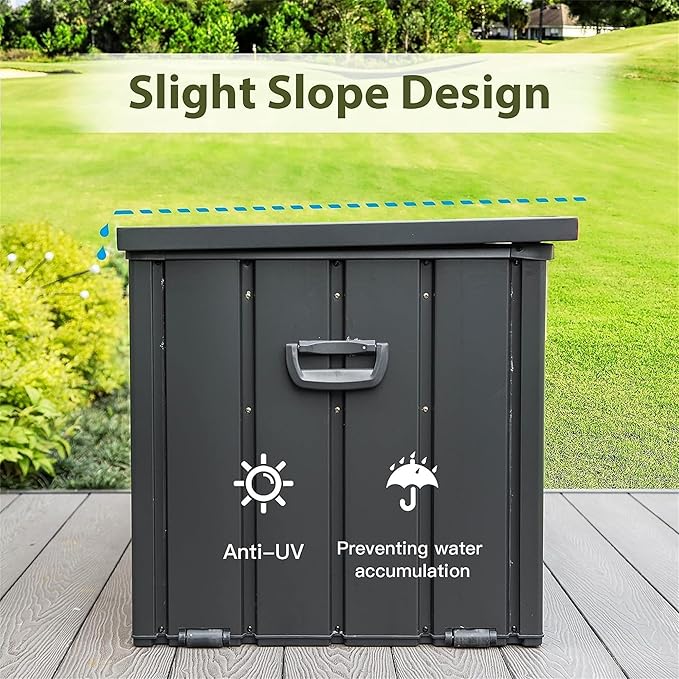 160 Gallon Outdoor Storage Box, Waterproof Steel Deck Box, Large Patio Storage Bin for Outside Cushions, Throw Pillows, Garden Tools, Lockable Storage Container, Dark Grey
