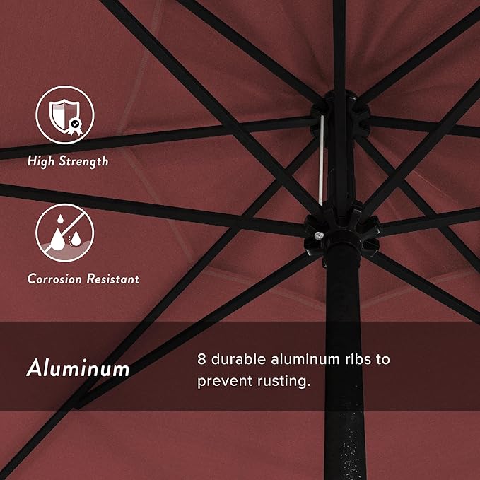California Umbrella 12-Year Protection 9' Rd Aluminum Patio Umbrella, Crank Lift, Auto Tilt, Black Finish, Sunbrella Hot Pink