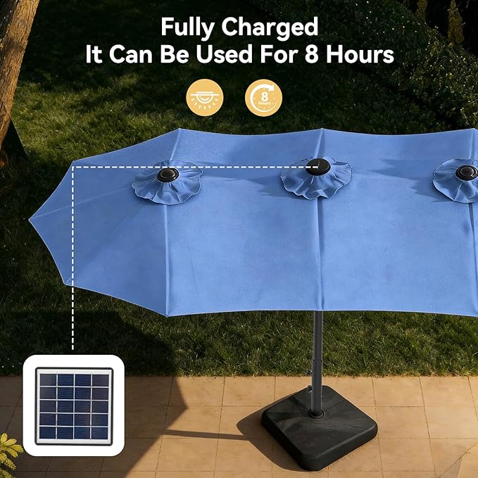 Aoxun 15ft Patio Umbrella with Base Included, Outdoor Double-Sided Rectangular Umbrella with Crank Handle & Ventilation, Large Standing Umbrella for Pool, Deck, Lawn, Backyard & Beach