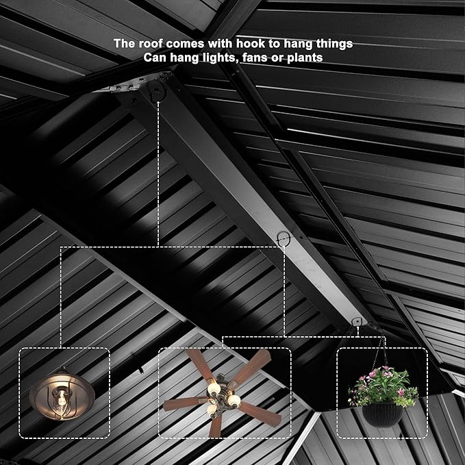 PURPLE LEAF 11' X 15' Hardtop Gazebo with Light Aluminum Gazebo with Galvanized Steel Double Roof for Patio Lawn and Garden Curtains and Netting Included Grey