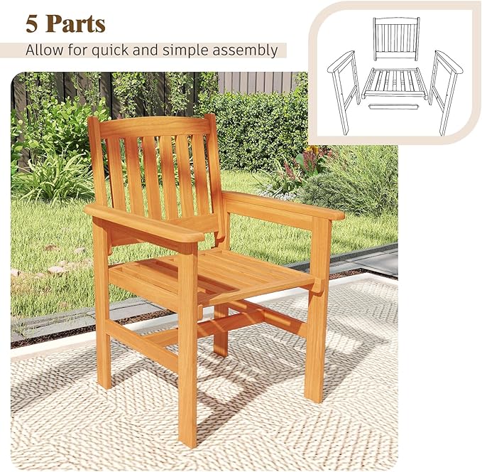 Tangkula 7-Piece Patio Wood Dining Table Set, Outdoor Rectangular Table and 6 Armchairs with 2" Umbrella Hole, Outside Furniture Set for Backyard, Poolside, Garden and Lawn