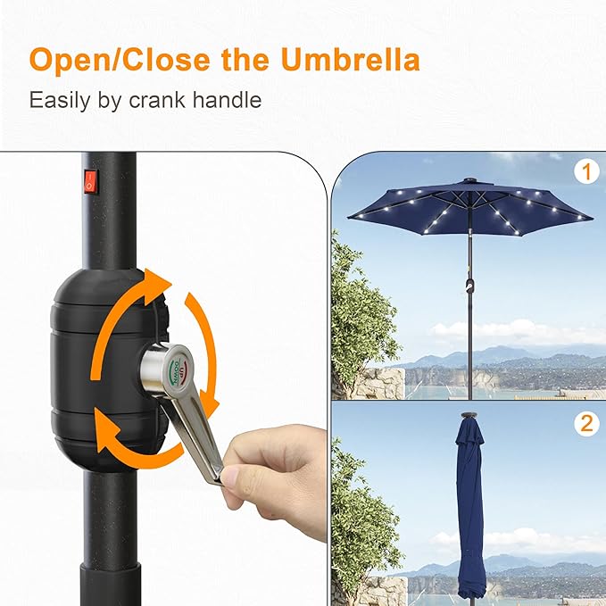 7.5ft Outdoor Umbrella Patio Umbrella with Solar Lights,18 LED Lighted Table Market Outdoor Umbrella, 2-Year-Non-Fading, for Pool, Deck, Garden,Backyard