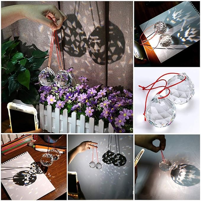 MerryNine Clear Crystal Sun Catcher Suncatcher Prism Ball with Metal Chains | 6 Pack, 1.2"/30mm, 1.6"/40mm, 2"/50mm, Rainbow Pendant Maker, for Feng Shui, Home Room Decor, Indoor Windows, for Gift, DIY
