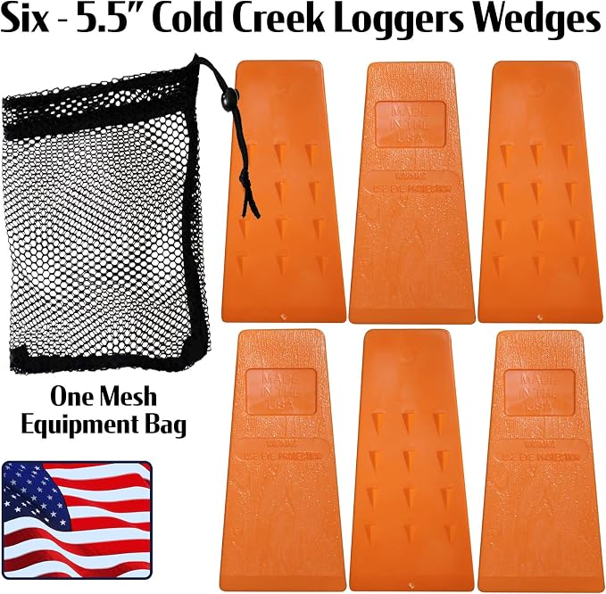 Made in The USA! - 5.5" Orange Spiked Tree Wedges for Tree Cutting Falling, Bucking, Felling Wedges Chainsaw Loggers Supplies- Set of 6 Plus Free Carrying Bag