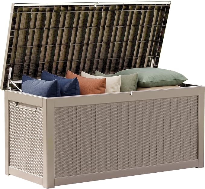 320 Gallon Outdoor Storage Box Patio Deck Box Waterproof, Resin Lockable Outside Large Storage Bin for Pool Cushion Furniture, Garden Tools UV-Resistant, Grey