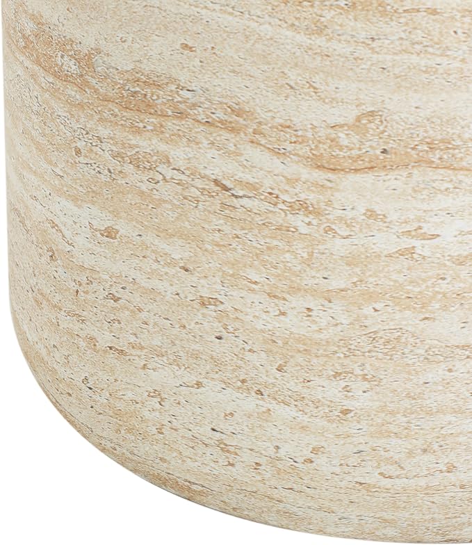 Outdoor Side Table Marble Cylinder Side Table Travertine End Tables Faux Stone Small Coffee Tables for Patio, Garden Stool Plant Stand for Porch Backyard, ﻿﻿Weather Resistant, MgO, Beige