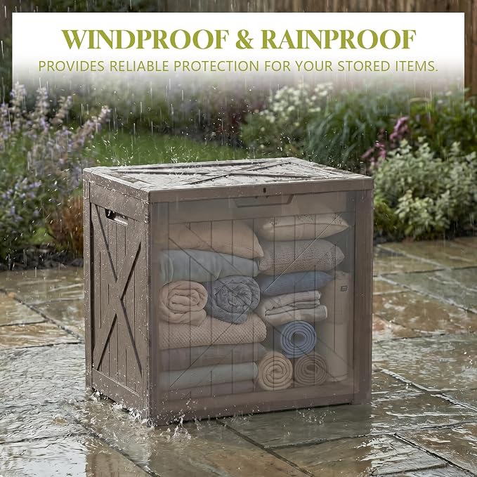 Waterproof Outdoor Storage Box Outside Deck Box Lockable Resin Bench UV Resistant Furniture Cushion Pool Tool Float Bin Patio Garden Porch (Grey, 40 Gallon)