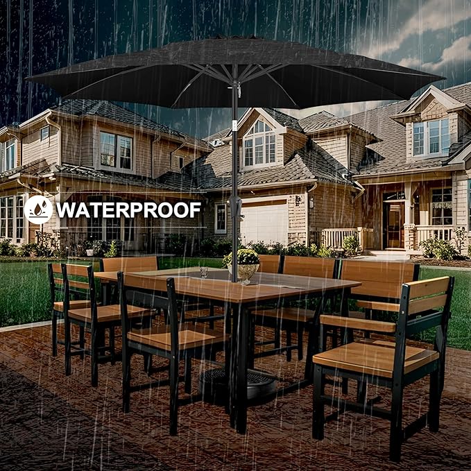 FLAME&SHADE 10 ft Outdoor Market Patio Table Umbrella with Fiberglass Rib Tips and Tilt, Black