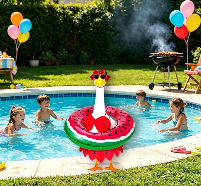 Bikini Porch Goose Outfits with Sunglasses and Swimming Tube for 23" Summer Goose Costume Garden Patio Statue Decor(Watermelon)