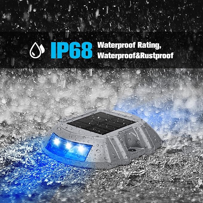 VOLISUN Solar Deck/Dock Lights, 20-Pack Led IP68 Waterproof Outdoor Warning Step Lights for Driveway Sidewalk Garden Pathway Yard (Blue, Auto On/Off