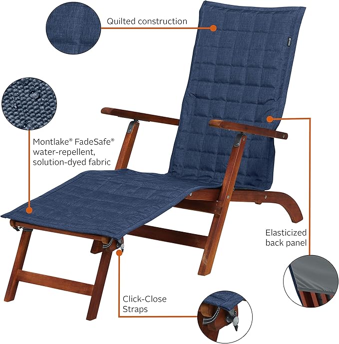 Classic Accessories Montlake Water-Resistant 69 Inch Patio Steamer Chaise Slipcover, Heather Indigo, Patio Furniture Covers