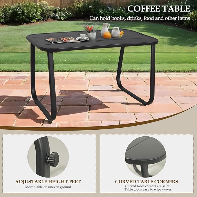 GEONKAI 4 Piece Patio Furniture Set, Olefin Loveseat Outdoor Furniture with 2 Rocking Chairs, Patio Conversation Set with Coffee Table, Breathable & Comfortable for Garden, Poolside, Balcony (Grey)