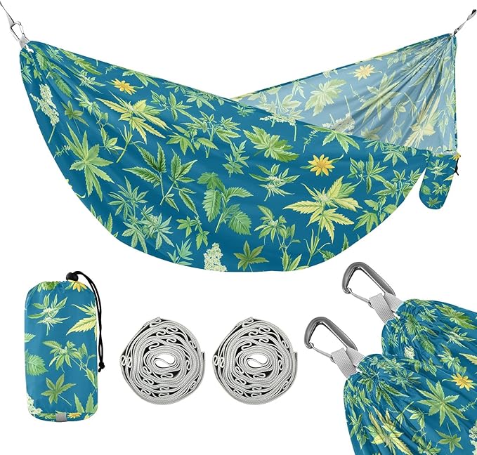 Camping Hammock Outdoor Hammocks for Outside Herbs Blue Beach Trees Portable Lightweight with Pockets Tree Straps Indoor