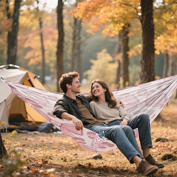 Hammocks for Outside Bow Pattern Camping Hammock Portable Hammocks with Tree Straps and Carry Bag Camping Accessories for Hiking Beach Outdoor