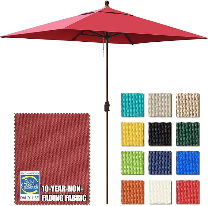 EliteShade USA 10-Year-Non-Fading 6.5x10Ft Rectangular Market Patio Umbrella, UPF 50+ UV Protection Performance Sun Umbrella, Heavy Duty Commercial Grade Outdoor Table Umbrella with Crank, Windproof Vented Top for Garden, Pool, Deck and Outdoor Playset...