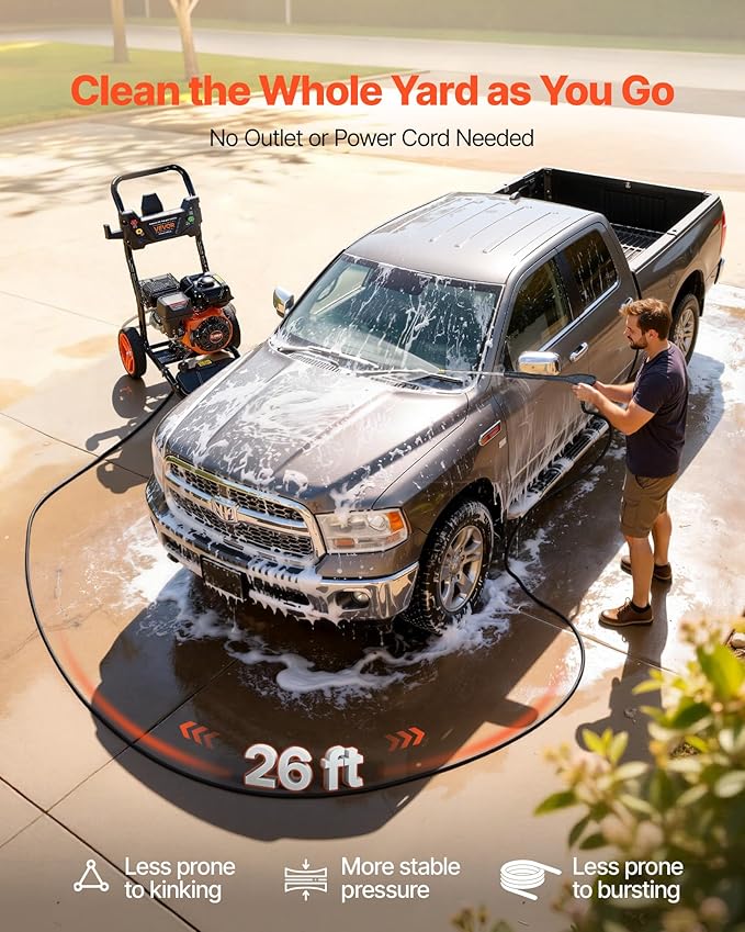 VEVOR Gas Pressure Washer, 3600 PSI 2.6 GPM, Gas Powered Pressure Washer with Copper Pump, Spray Gun and Extension Wand, 5 Quick Connect Nozzles, for Cleaning Cars, Homes, Driveways, Patios