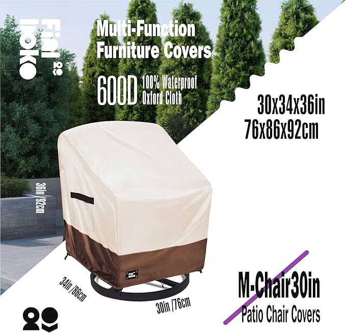 Outdoor Chair Covers, (30W x34D x38H inches)100% Waterproof Heavy Duty Patio Furniture Covers ,Outdoor Furniture Covers Waterproof for Patio Chair Covers,Beige&brown