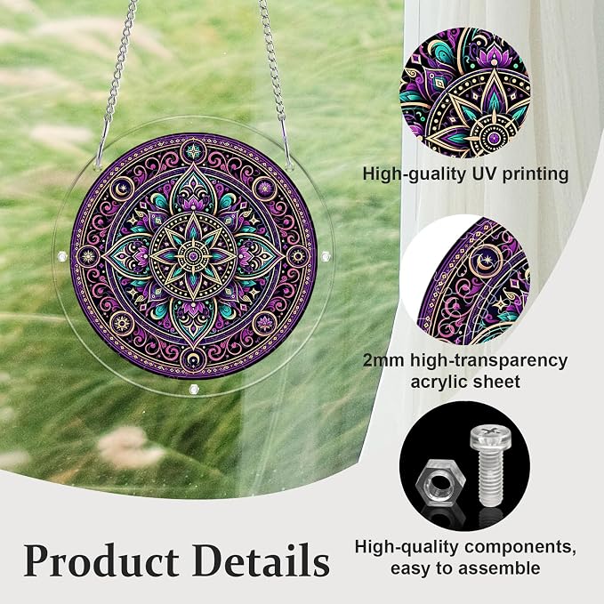 Acrylic Puzzle Suncatcher, Sun Catchers Puzzle for Window Hanging | 8.9 Inch Purple Mandala DIY Suncatcher Puzzle Gifts for Adults, Women, Men, Wife, Mom, Home & Garden Decor