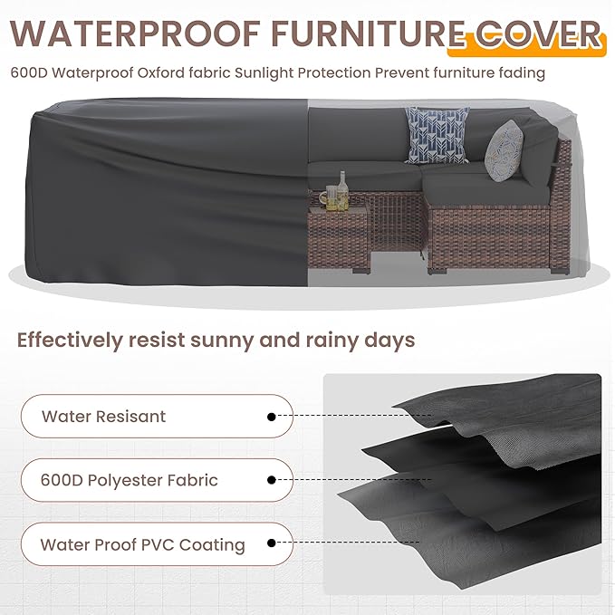 UDPATIO Patio Furniture Set,7 Pieces Outdoor Rattan Sectional Set,Modular Slanted Back Patio Conversation Set Heavy Duty Wicker Sofa for Backyard, Deck W/Coffee Table,4'' Thick Cushions,Cover,Grey